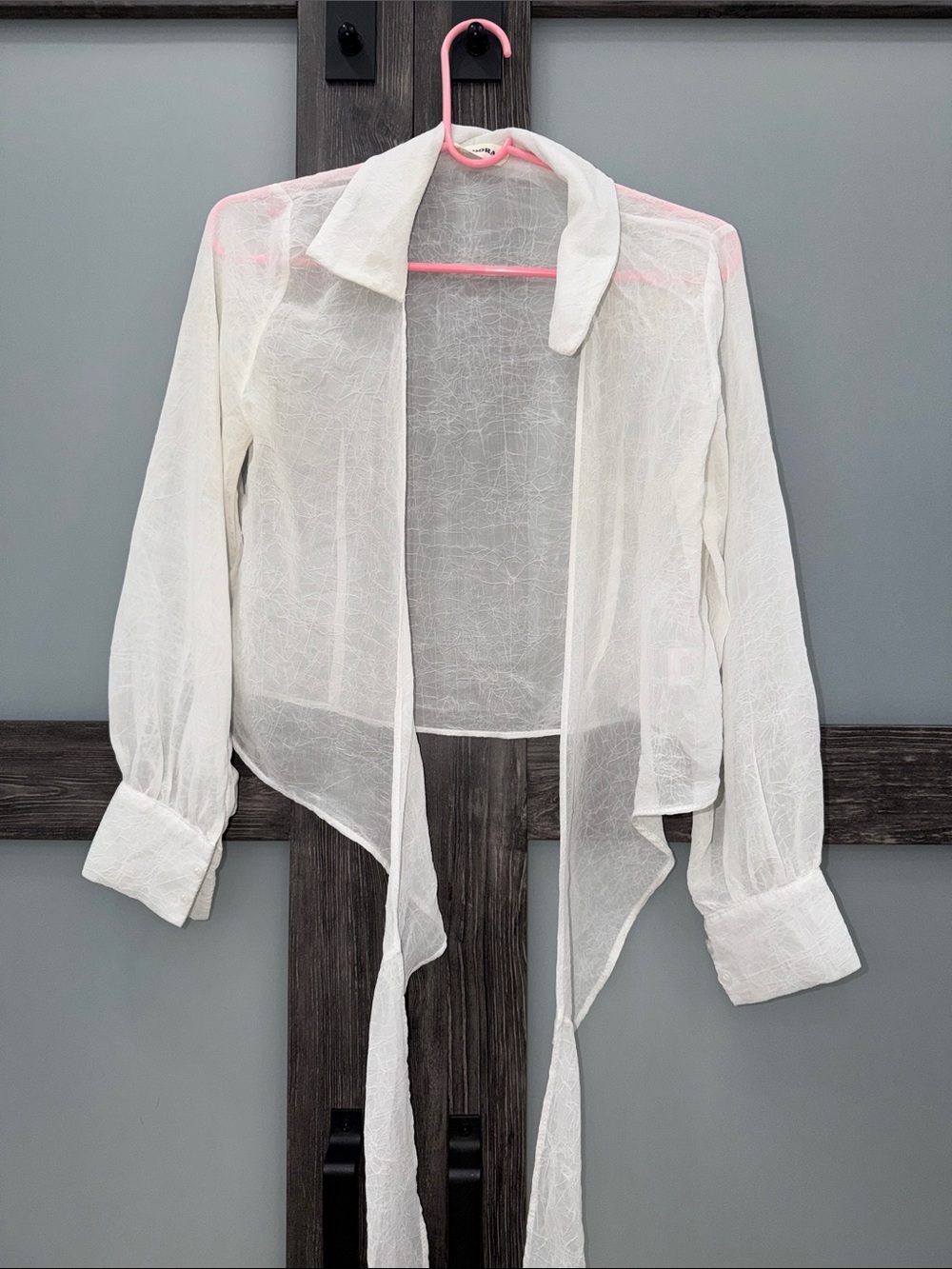 Sheer White Tie-Front Women's Top